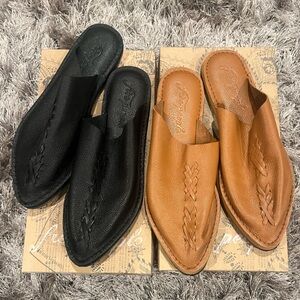 Free People Black and Tan Mules